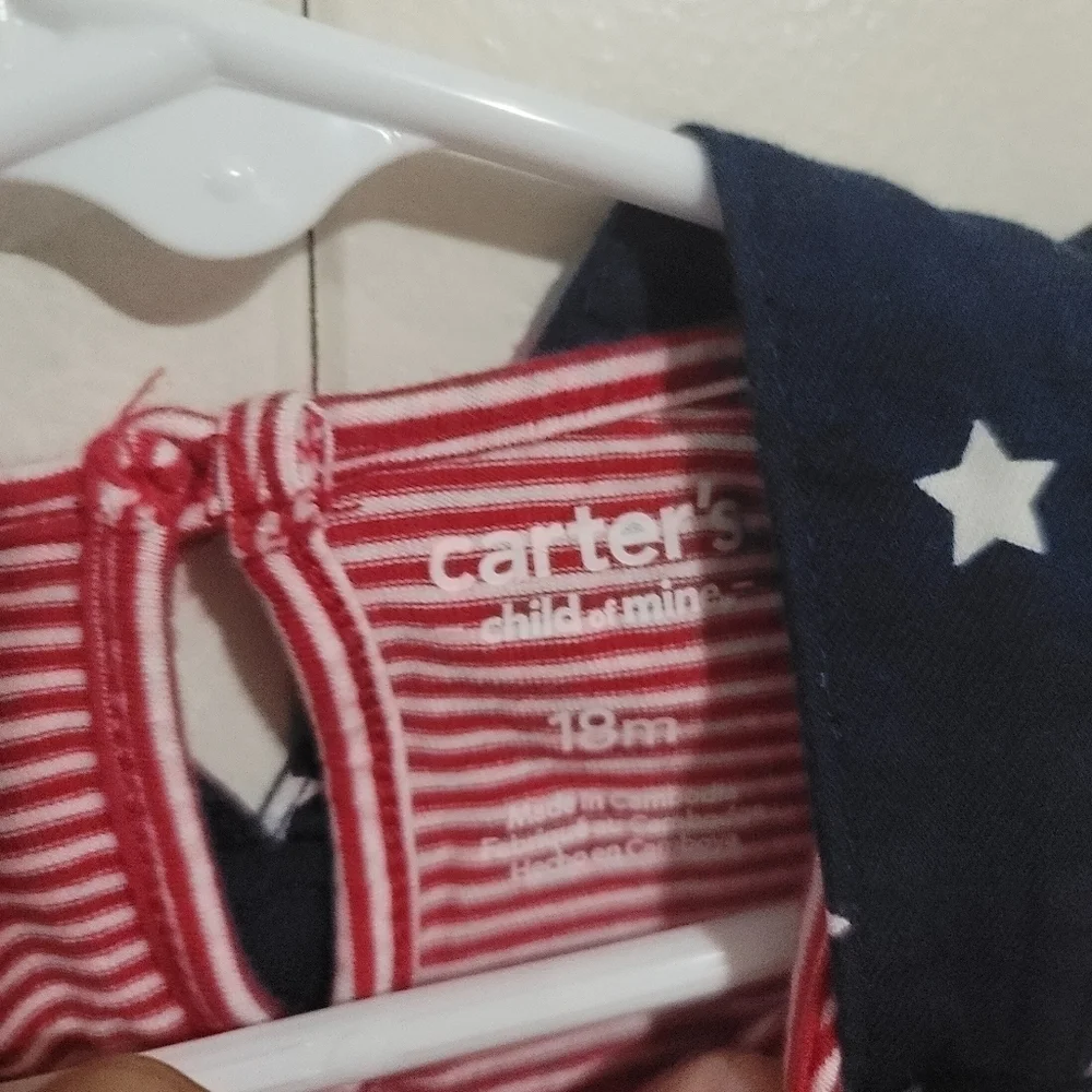 Carters Child of Mine Patrotic  Blue, Red and white Star-Patterned Dress 18Month